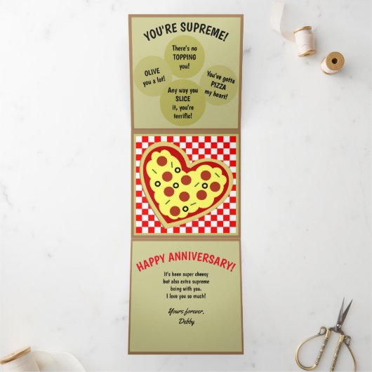 Carte Trois Volets Pizza Box Puns Anniversaire Valentine Tri-Fold Car (Intérieur)