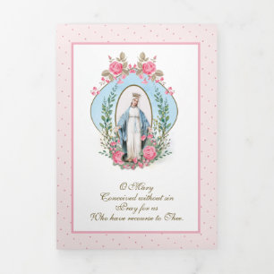 Carte Trois Volets Religieuse Vierge Marie Catholique Prière Florale