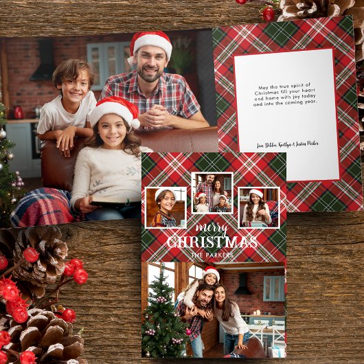 Carte Trois Volets Rustic Red/Green Plaid Merry Christmas 4-Photo