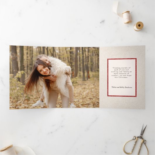 Carte Trois Volets Rustique Joyeux Noël Botanique Plaid 2 Photo (Intérieur)