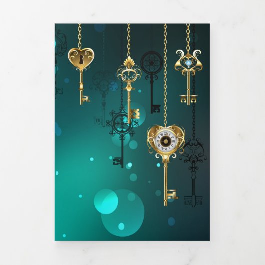 Carte Trois Volets Skeleton Keys on Green Background (Page de couverture)
