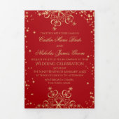 Carte Trois Volets Snowflakes Red et Gold Sparkle Tri-Fo (Page de couverture)