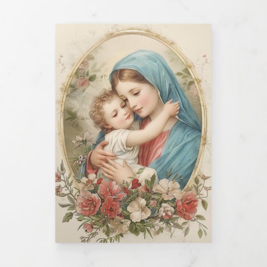 Carte Trois Volets Tri-fold Mother Mary Jesus Catholic Funeral (Page de couverture)
