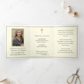 Carte Trois Volets Tri-pli catholique Croix-Rosaire funéraire (Intérieur)