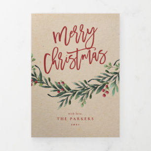 Carte Trois Volets Vacances modernes swag photo de Noël Tri-Fold Card