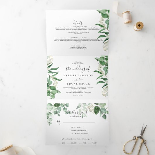 Carte Trois Volets  Vegetación de eucalipto| Boda de hoja verde (Intérieur)