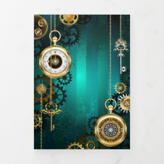 Carte Trois Volets Veille bijoux Steampunk sur un Arrière - plan vert (Page de couverture)