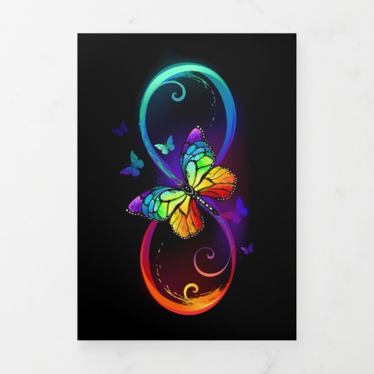 Carte Trois Volets Vibrant infinity with rainbow butterfly on black (Page de couverture)
