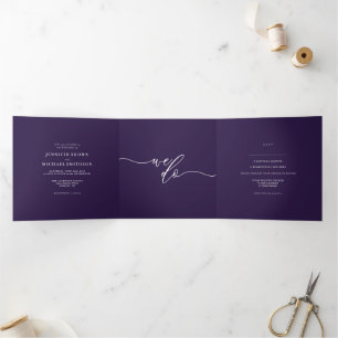 Carte Trois Volets Violet Minuit Calligraphie Minimaliste RSVP
