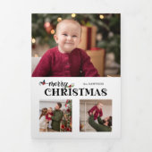 Carte Trois Volets Watercolor Floral Merry Christmas Script 3-Photo (Page de couverture)
