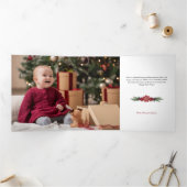 Carte Trois Volets Watercolor Floral Merry Christmas Script 3-Photo (Intérieur)