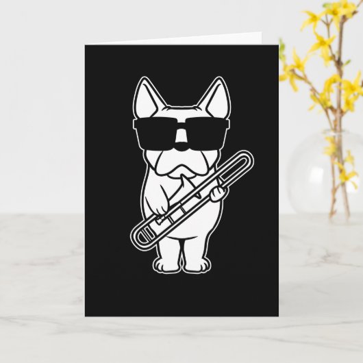 Carte Tromboniste Trombone Player Dog With Trombone (Fleur jaune)