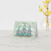 Carte Tropcal Blue Watercolor Beach Gnomes (Fleur jaune)