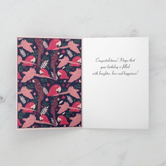 Carte Tropical Ara Parrot Pattern Personalized Birthday (Intérieur)