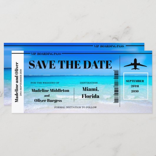 Carte Tropical Beach Boarding Pass Mariage Enregistrer L (Devant / Derrière)