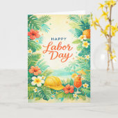 Carte Tropical Beach Flowers Happy Labor Day (Fleur jaune)