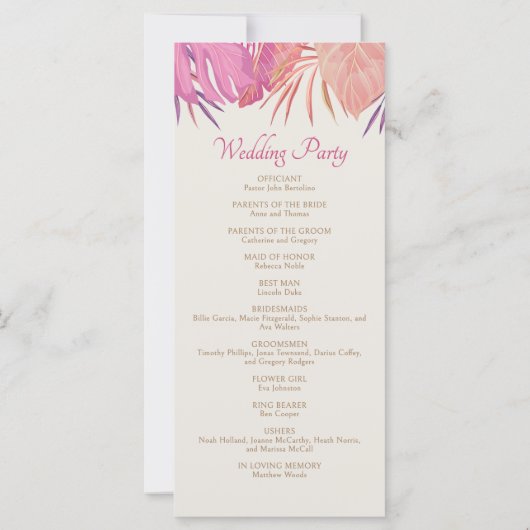 Carte Tropical Beach Pink Wedding Program (Dos)