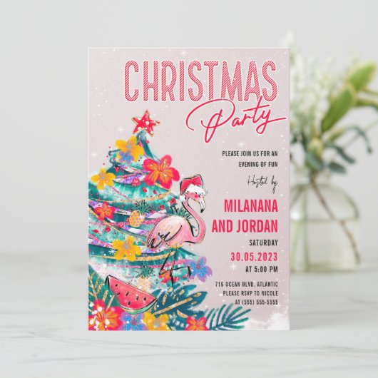 Carte Tropical Christmas Party Invitation (Debout devant)