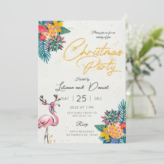 Carte Tropical Christmas Party Invitation (Debout devant)