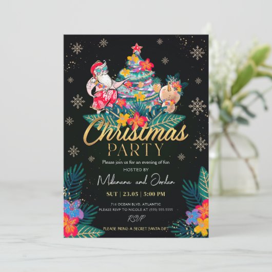 Carte Tropical Christmas Party Invitation (Debout devant)