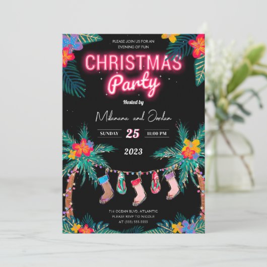 Carte Tropical Christmas Party Invitation (Debout devant)