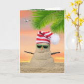 Carte Tropical Christmas Sand Snowman (Fleur jaune)