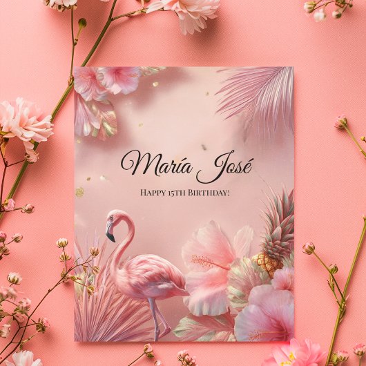 Carte Tropical Flamant Rose Quinceañera, sur mesure