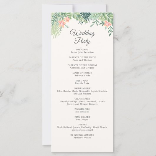 Carte Tropical Floral Beach Wedding Program (Dos)