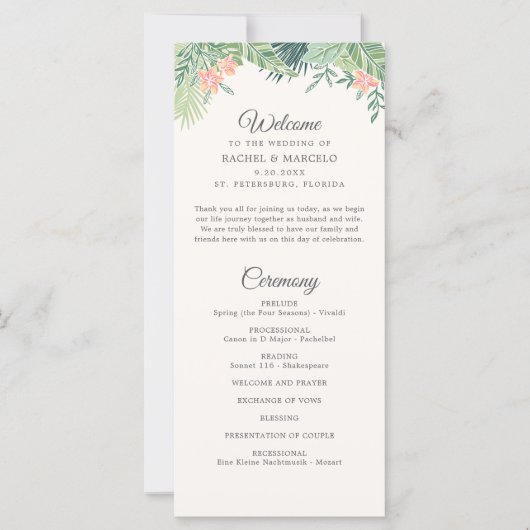 Carte Tropical Floral Beach Wedding Program (Devant)