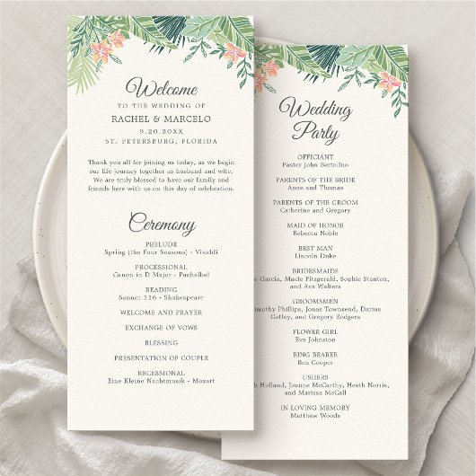 Carte Tropical Floral Beach Wedding Program