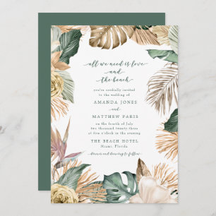 Carte Tropical Floral Love and the Beach Wedding Invitat