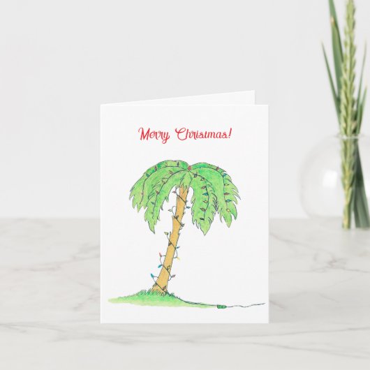 Carte Tropical Palm Tree Merry Christmas Card w/ Lights! (Devant)