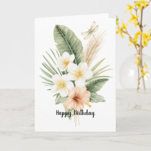 Carte Tropical Peach Hibiscus Plumeria Anniversaire
