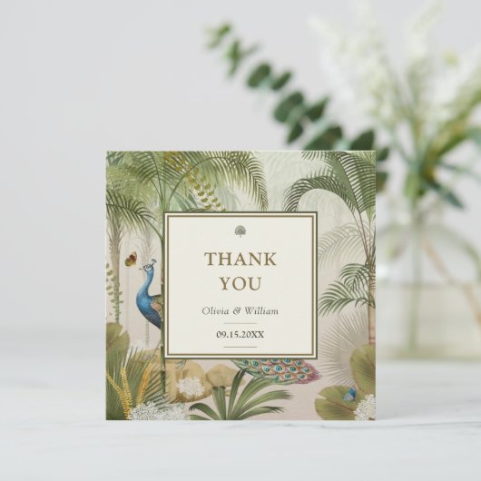 Carte Tropical Peacock Palm Merci de mariage personnalis (Debout devant)