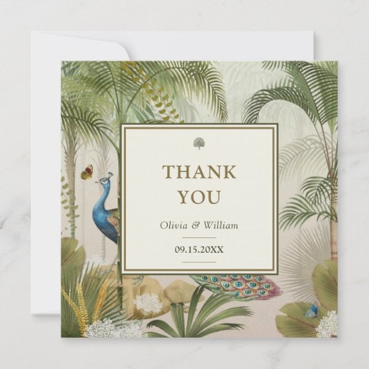 Carte Tropical Peacock Palm Merci de mariage personnalis (Devant)