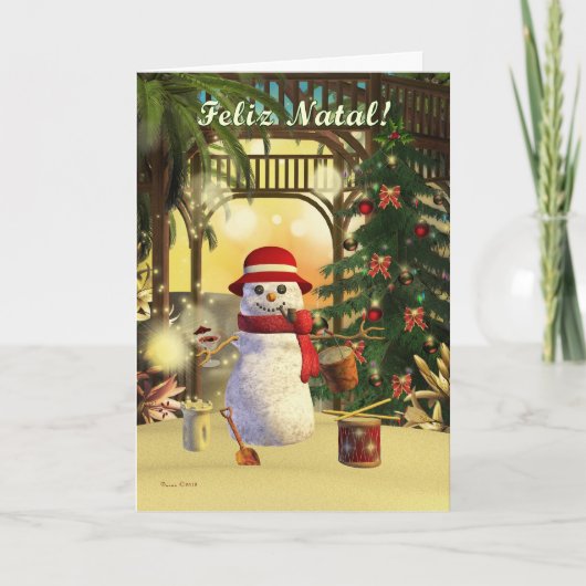 Carte Tropical Snowman Merry Portugais (Devant)