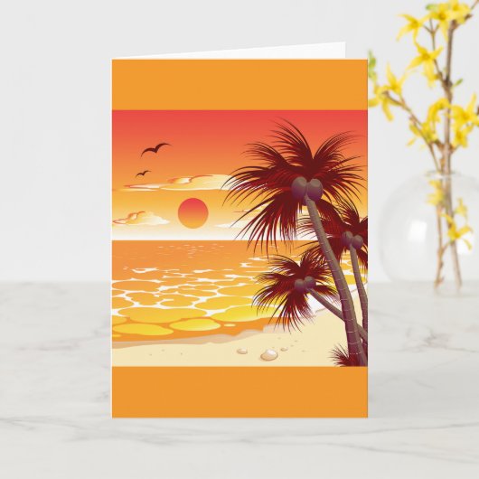 Carte Tropical Sunset Beach Palm Tree Island (Fleur jaune)