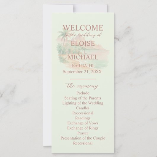 Carte Tropical Sunset Island Wedding Ceremony Program (Devant)