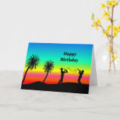 Carte Tropical Sunset Musiciens Silhouette Anniversaire (Fleur jaune)