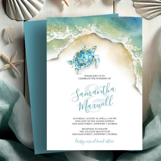 Carte Tropical Turquoise Mariage d'aquarelle de tortue m