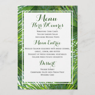 Carte tropicale de menu de mariage de verdure