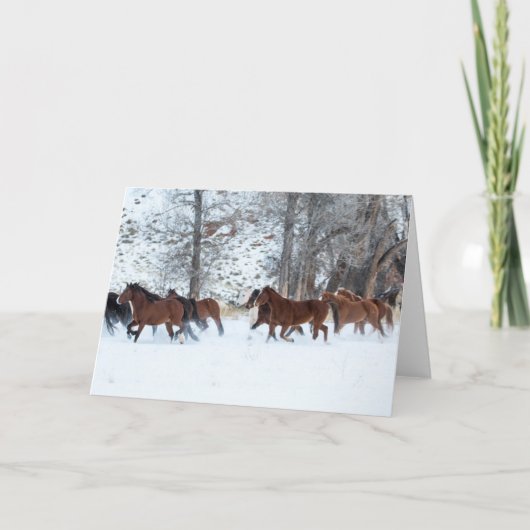 Carte Troupeau de chevaux qui courent dans la neige (Devant)