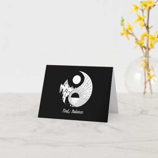 Carte Trouver l'équilibre Zen Yin Yang Noir Blanc (Fleur jaune)