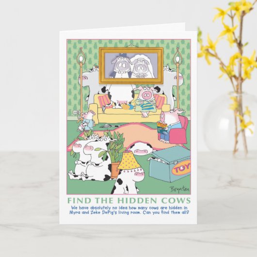 Carte TROUVER LES VACHES CACHÉES Anniversaire (Fleur jaune)