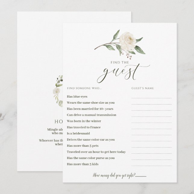 Carte Trouvez le jeu de Fête des mariées invité Mingle G (Devant / Derrière)