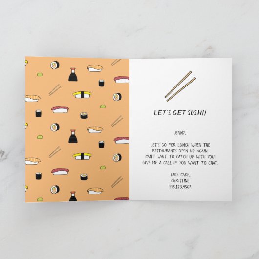 Carte "Tu me manques beaucoup de soja" "Faisons des sush (Intérieur)