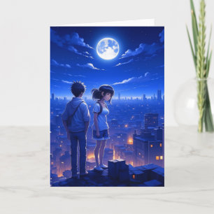 Carte Tu me manques Couple d'anime sous la Lune