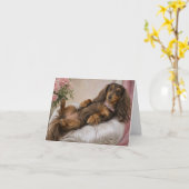 Carte Tu me manques Dachshund à longs poils (Fleur jaune)