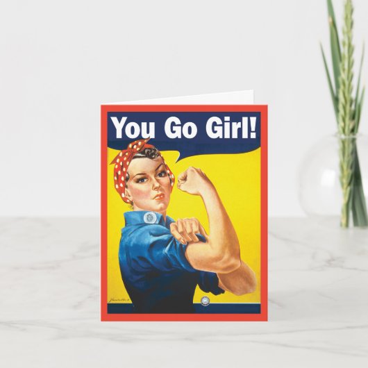 Carte Tu Vas Fille avec la classique Rosie la riveuse (Devant)