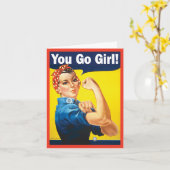 Carte Tu Vas Fille avec la classique Rosie la riveuse (Fleur jaune)